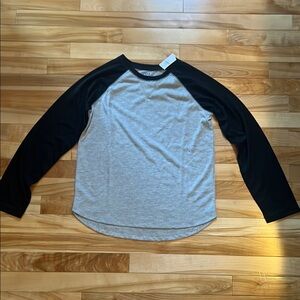 Gray and Black Raglan Long Sleeve Tee Relaxed Fit